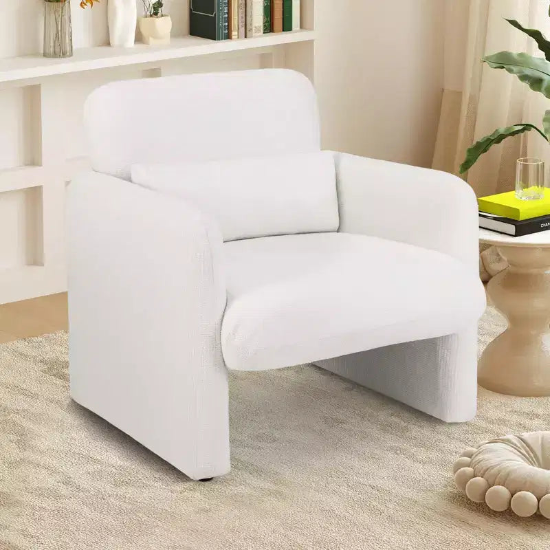 Fauteuil d’appoint en chenille avec coussin lombaire amovible, assise épaisse et dossier