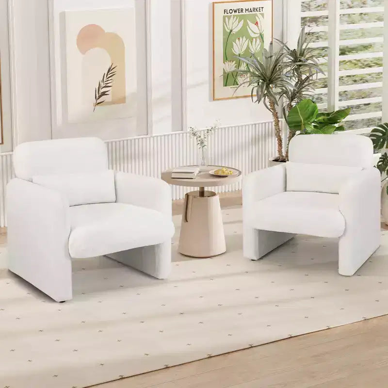 Fauteuil d’appoint en chenille avec coussin lombaire amovible, assise épaisse et dossier