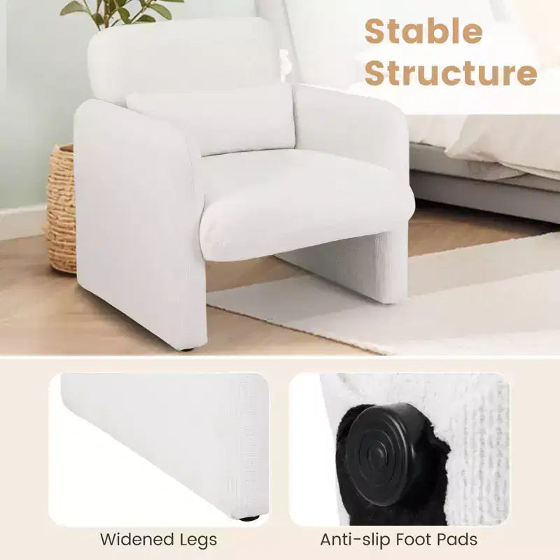 Fauteuil d’appoint en chenille avec coussin lombaire amovible, assise épaisse et dossier