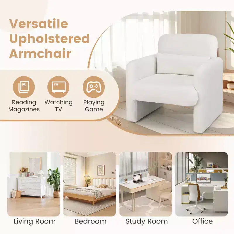 Fauteuil d’appoint en chenille avec coussin lombaire amovible, assise épaisse et dossier