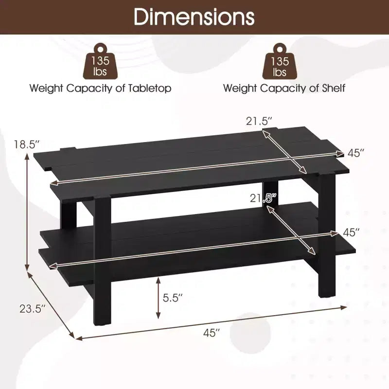 Table basse à 2 niveaux, table centrale irrégulière avec étagère de rangement ouverte, table de cocktail, noyer/noir/marron/blanc