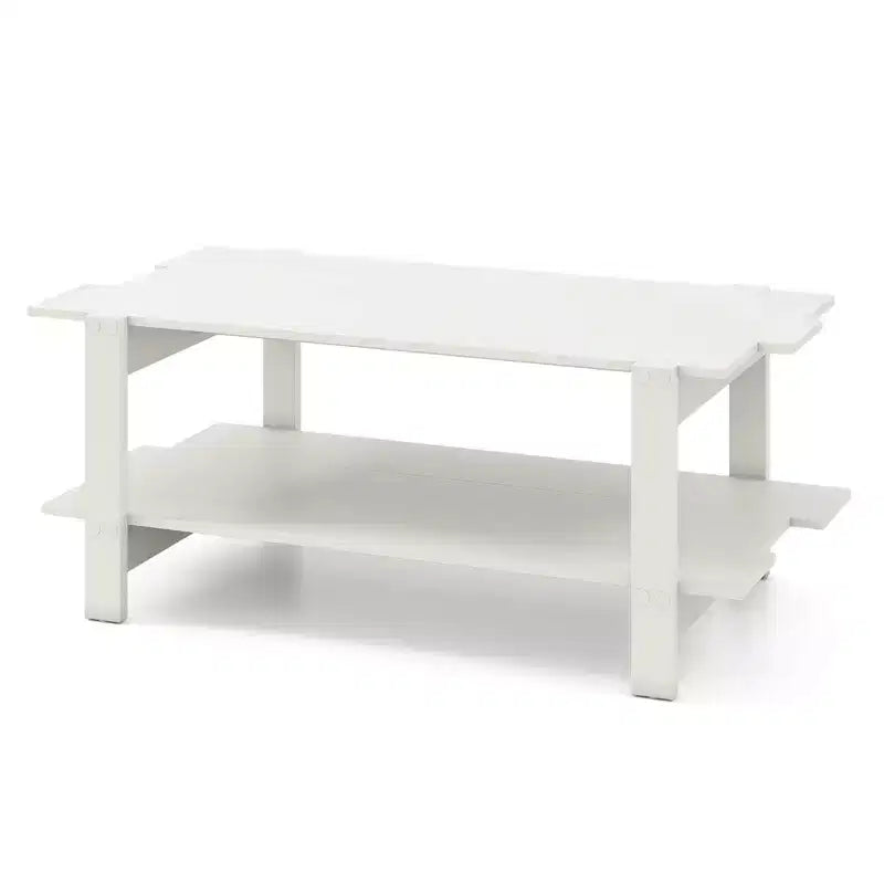 Mesa de centro de 2 niveles, mesa auxiliar irregular con estante abierto, mesa de cóctel nogal/negro/marrón/blanco