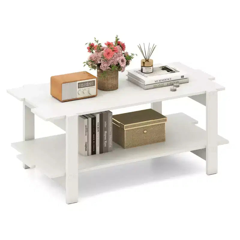 Table basse à 2 niveaux, table centrale irrégulière avec étagère de rangement ouverte, table de cocktail, noyer/noir/marron/blanc