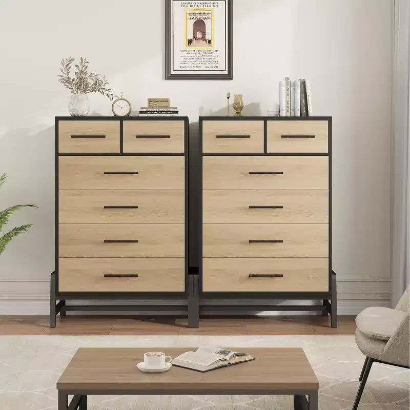 Kommode mit 4+2 Schubladen fürs Schlafzimmer, 46.6 hohe Kommode mit hohen Schubladen, freistehender Stauraum, Holzschrank