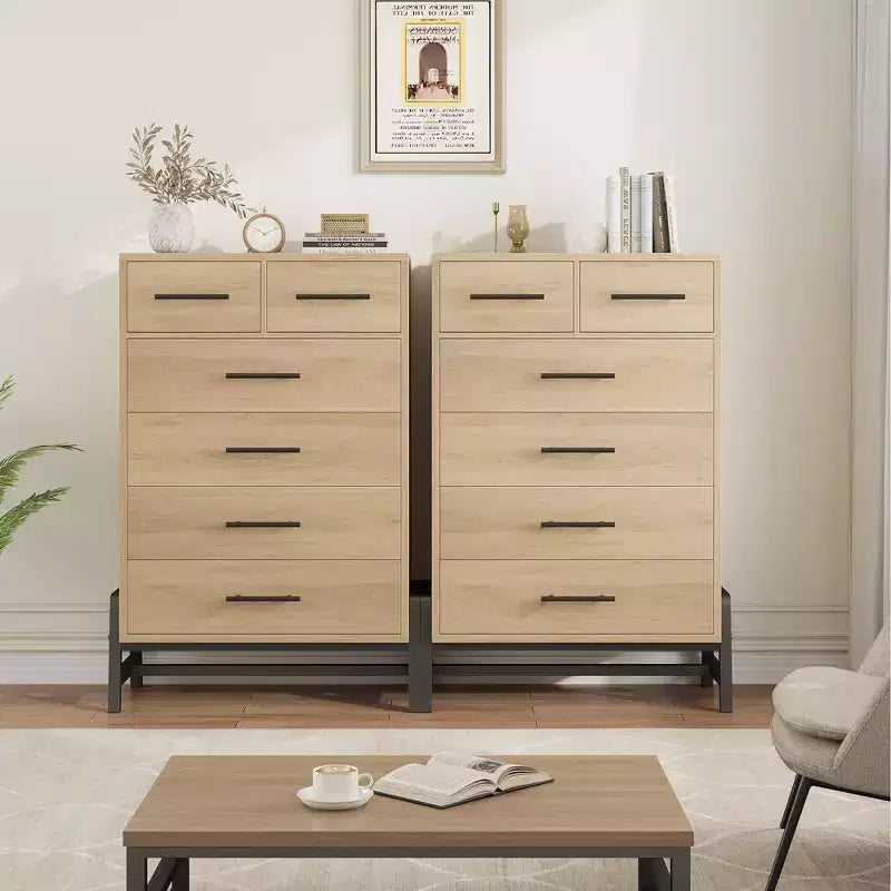 Kommode mit 4+2 Schubladen fürs Schlafzimmer, 46.6 hohe Kommode mit hohen Schubladen, freistehender Stauraum, Holzschrank