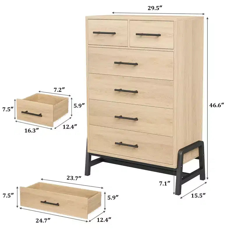 Kommode mit 4+2 Schubladen fürs Schlafzimmer, 46.6 hohe Kommode mit hohen Schubladen, freistehender Stauraum, Holzschrank