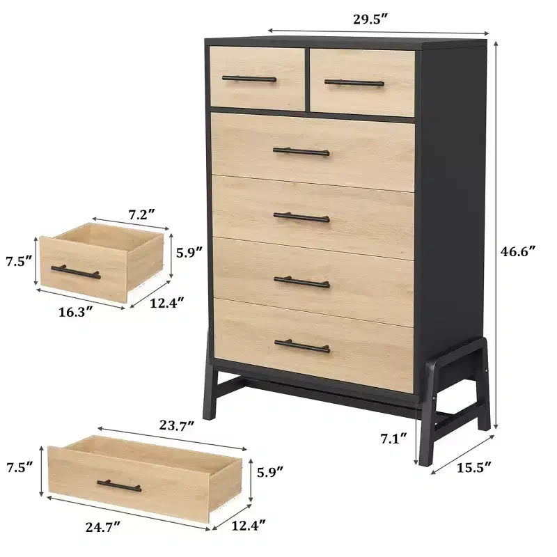 Kommode mit 4+2 Schubladen fürs Schlafzimmer, 46.6 hohe Kommode mit hohen Schubladen, freistehender Stauraum, Holzschrank