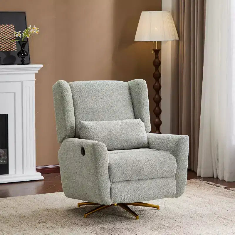 Sillón contemporáneo tapizado, giratorio 360 y reclinable eléctrico