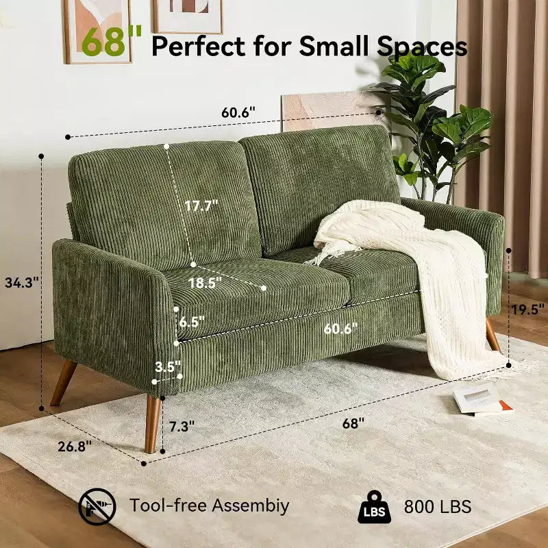 Bequemes Sofa fürs Wohnzimmer, Loveseat im mittelalterlich-modernen Stil, kleines Sofa ohne Werkzeug montierbar, für Schlafzimmer und Büro
