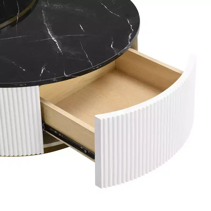 Modernes Couchtisch-Set aus 2 Satztischen, runder Beistelltisch mit Rillen fürs Wohnzimmer, Beistelltisch mit Schublade