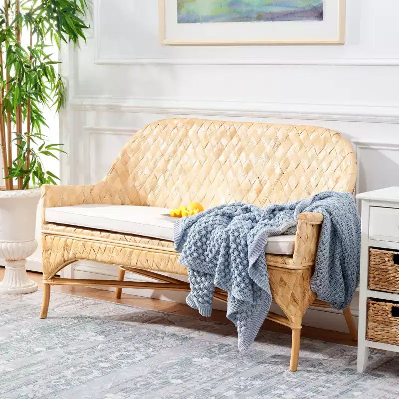 Banc de canapé tressé - naturel/blanc
