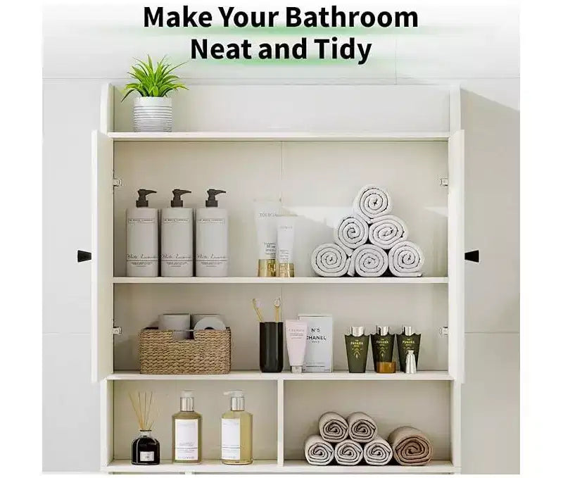 Armario para baño, para colocar sobre el inodoro y la lavadora, con puerta de granero, portarrollos de papel higiénico y barra inferior ajustable