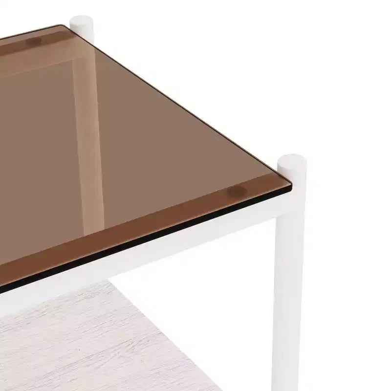 Elegante mesa de centro de vidrio templado de bordes lisos, 2 piezas, mesa auxiliar rectangular moderna con estante abierto para salas pequeñas
