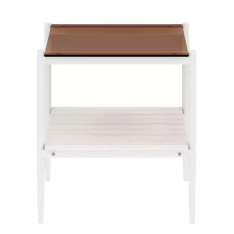 Elegante mesa de centro de vidrio templado de bordes lisos, 2 piezas, mesa auxiliar rectangular moderna con estante abierto para salas pequeñas