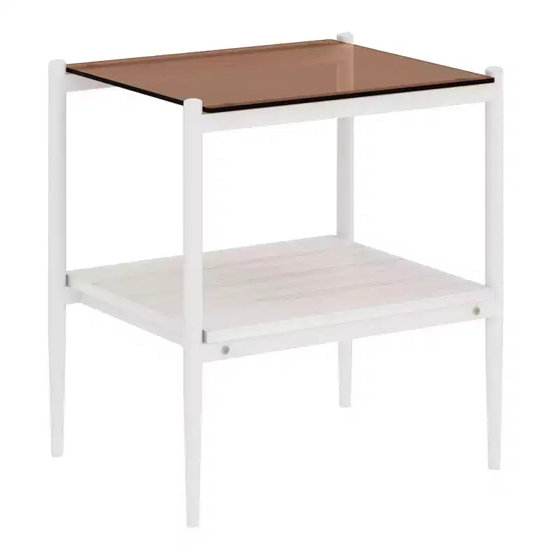 Elegante mesa de centro de vidrio templado de bordes lisos, 2 piezas, mesa auxiliar rectangular moderna con estante abierto para salas pequeñas