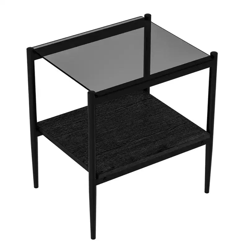 Elegante mesa de centro de vidrio templado de bordes lisos, 2 piezas, mesa auxiliar rectangular moderna con estante abierto para salas pequeñas