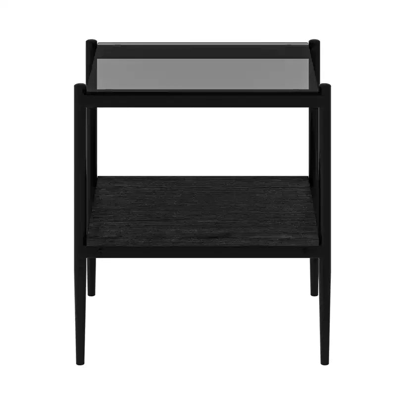 Elegante mesa de centro de vidrio templado de bordes lisos, 2 piezas, mesa auxiliar rectangular moderna con estante abierto para salas pequeñas