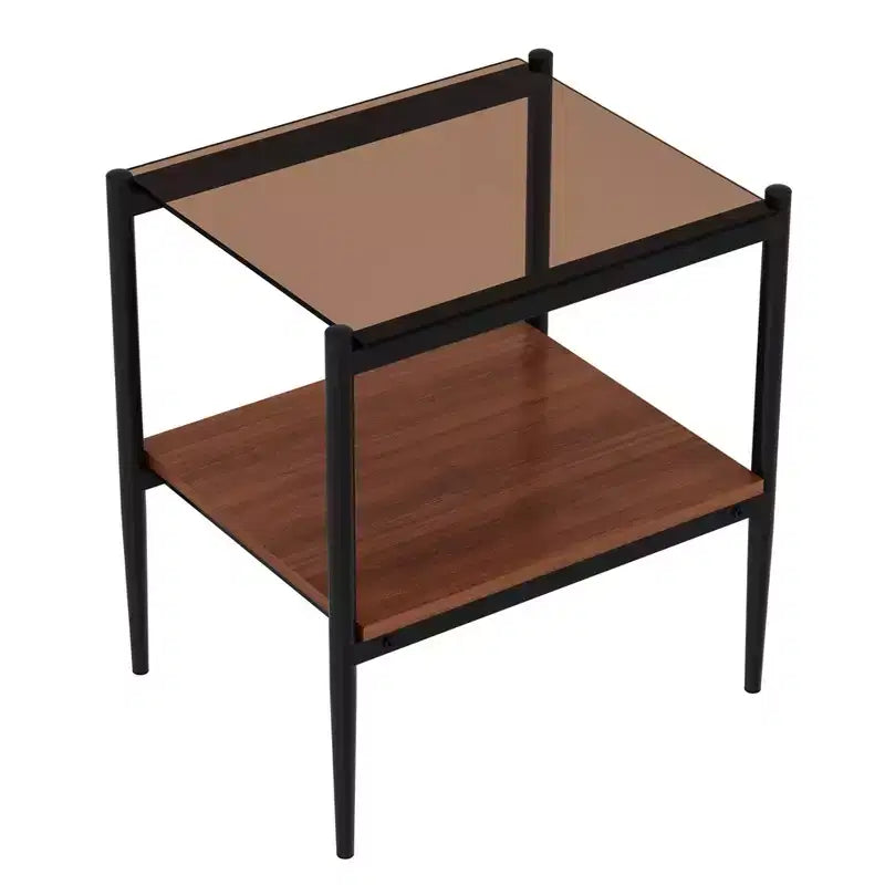 Table basse élégante en verre trempé à bords lisses, 2 pièces, table d’appoint rectangulaire moderne avec étagère ouverte pour petit salon