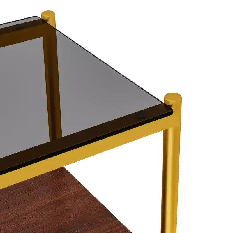 Elegante mesa de centro de vidrio templado de bordes lisos, 2 piezas, mesa auxiliar rectangular moderna con estante abierto para salas pequeñas