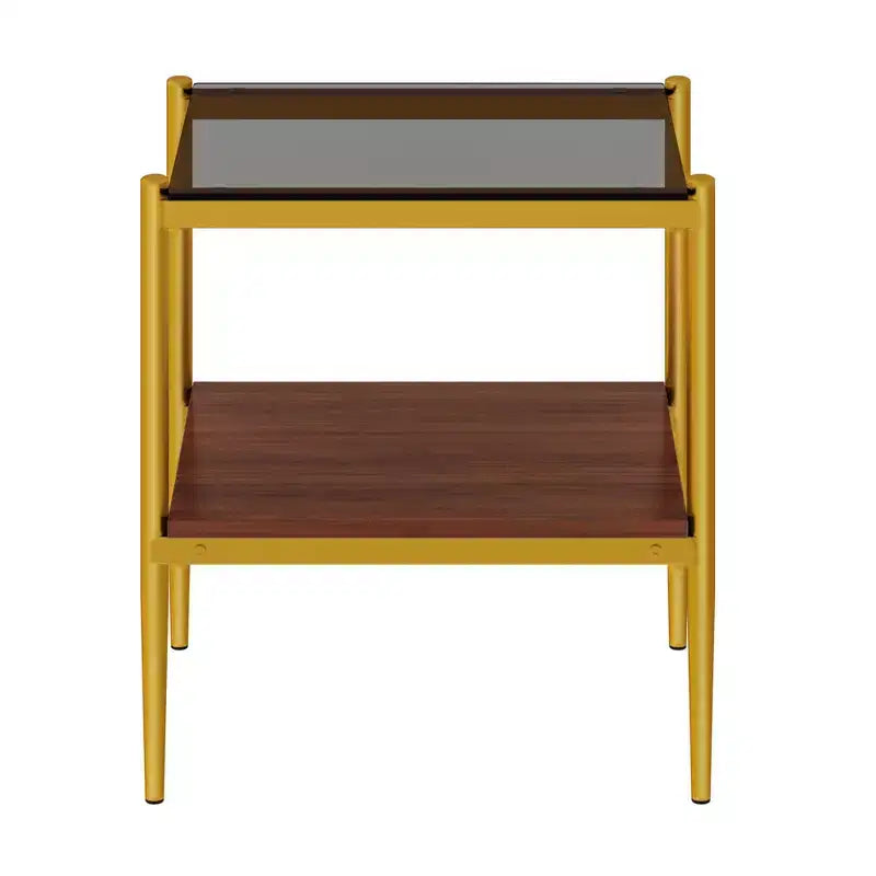 Elegante mesa de centro de vidrio templado de bordes lisos, 2 piezas, mesa auxiliar rectangular moderna con estante abierto para salas pequeñas