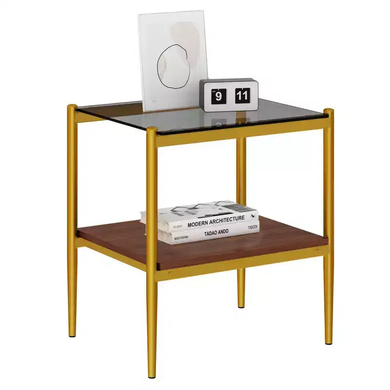 Elegante mesa de centro de vidrio templado de bordes lisos, 2 piezas, mesa auxiliar rectangular moderna con estante abierto para salas pequeñas