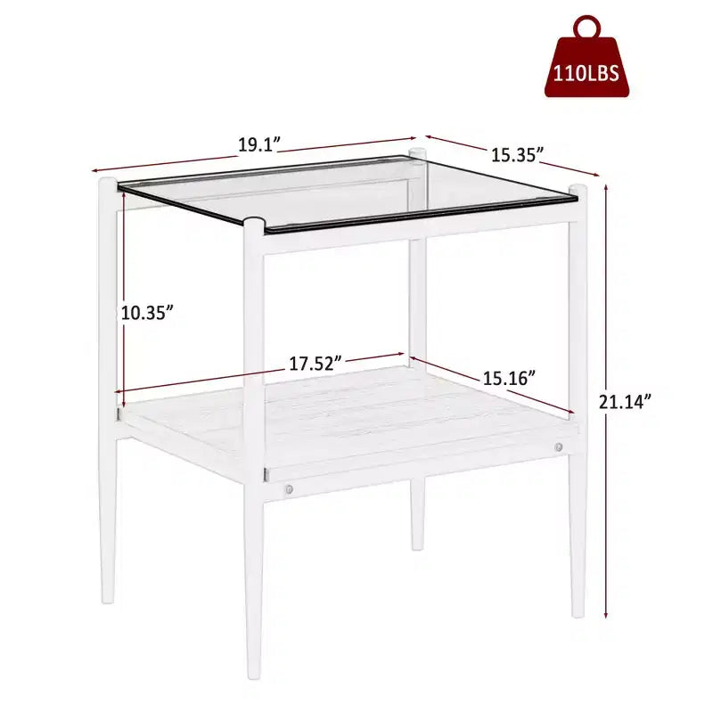 Elegante mesa de centro de vidrio templado de bordes lisos, 2 piezas, mesa auxiliar rectangular moderna con estante abierto para salas pequeñas
