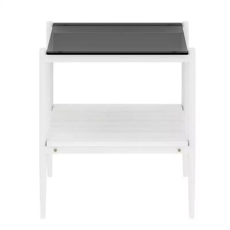 Elegante mesa de centro de vidrio templado de bordes lisos, 2 piezas, mesa auxiliar rectangular moderna con estante abierto para salas pequeñas