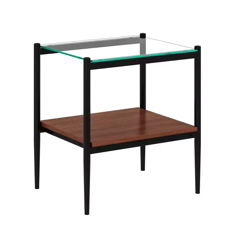 Elegante mesa de centro de vidrio templado de bordes lisos, 2 piezas, mesa auxiliar rectangular moderna con estante abierto para salas pequeñas