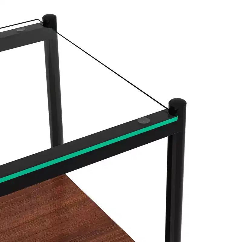 Elegante mesa de centro de vidrio templado de bordes lisos, 2 piezas, mesa auxiliar rectangular moderna con estante abierto para salas pequeñas