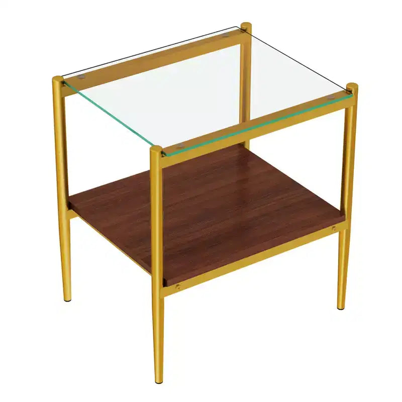 Elegante mesa de centro de vidrio templado de bordes lisos, 2 piezas, mesa auxiliar rectangular moderna con estante abierto para salas pequeñas