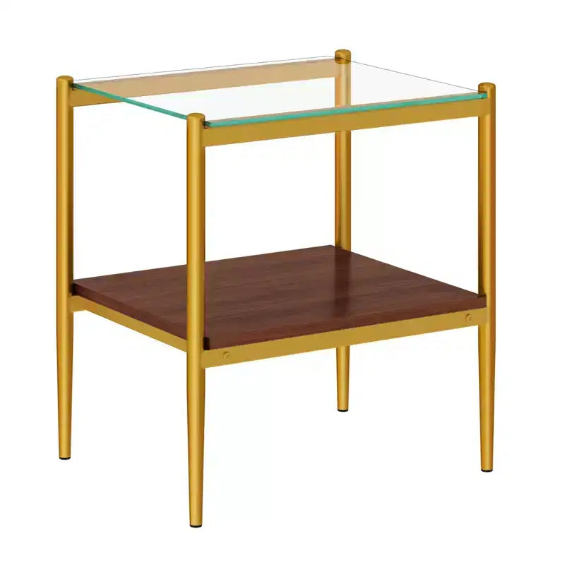Elegante mesa de centro de vidrio templado de bordes lisos, 2 piezas, mesa auxiliar rectangular moderna con estante abierto para salas pequeñas