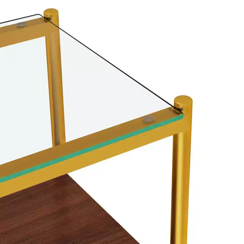 Elegante mesa de centro de vidrio templado de bordes lisos, 2 piezas, mesa auxiliar rectangular moderna con estante abierto para salas pequeñas