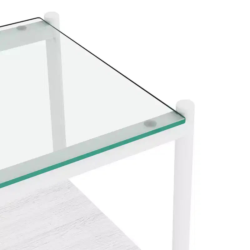 Elegante mesa de centro de vidrio templado de bordes lisos, 2 piezas, mesa auxiliar rectangular moderna con estante abierto para salas pequeñas