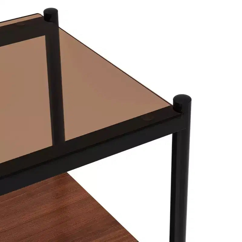 Elegante mesa de centro de vidrio templado de bordes lisos, 2 piezas, mesa auxiliar rectangular moderna con estante abierto para salas pequeñas