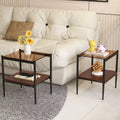 Elegante mesa de centro de vidrio templado de bordes lisos, 2 piezas, mesa auxiliar rectangular moderna con estante abierto para salas pequeñas