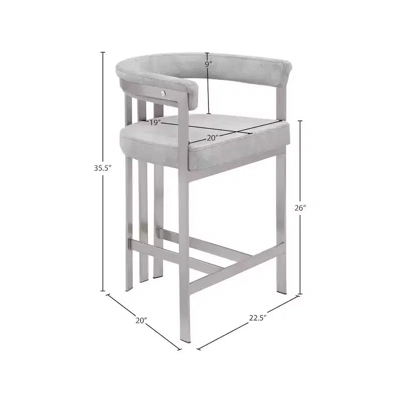 Taburete de mostrador de terciopelo gris, juego de 2