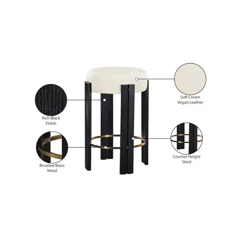 Tabouret de comptoir en cuir végan crème