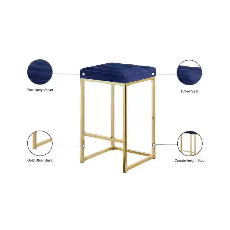 Hocker aus marineblauem Samt, 2er-Set