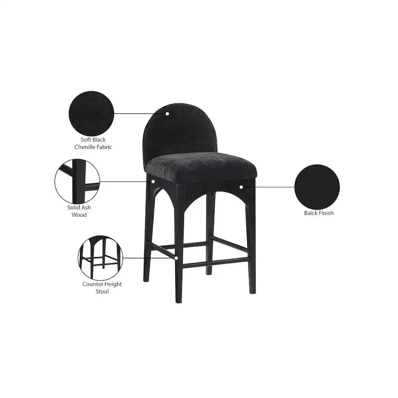 Hocker aus schwarzem Chenille-Stoff