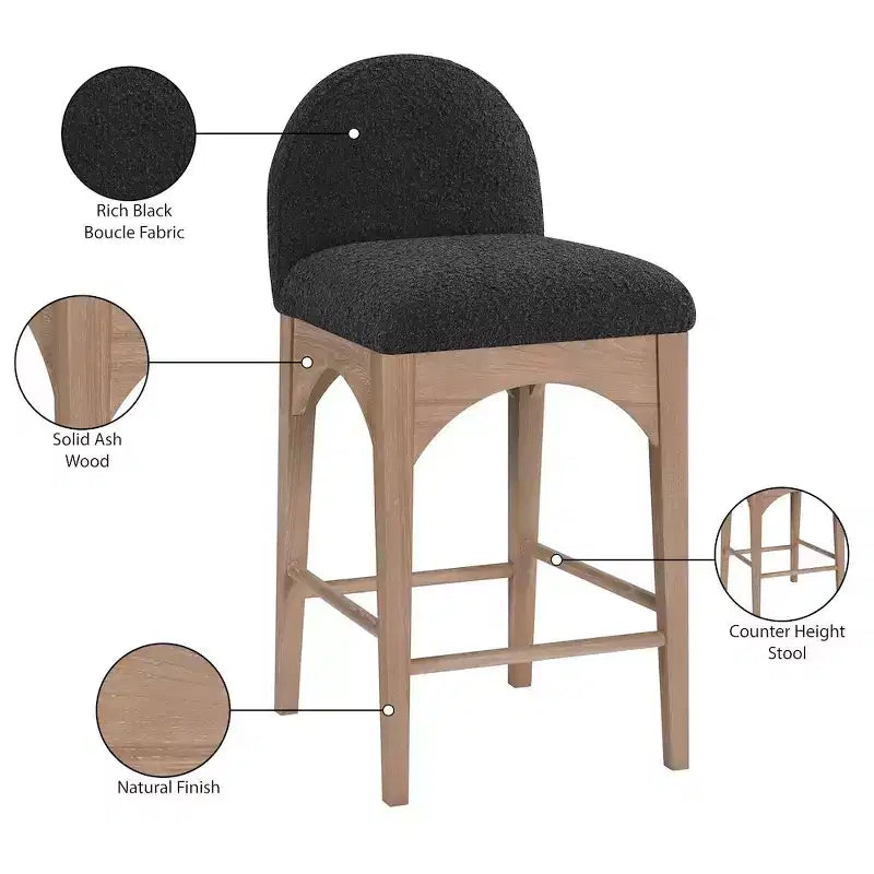 Tabouret en tissu bouclé noir