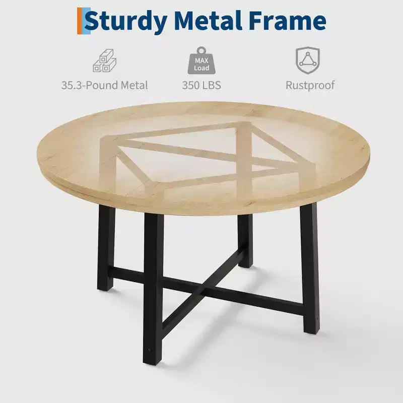 Table de salle à manger industrielle ronde de 47 pour 4 à 6 personnes, table de cuisine circulaire en bois avec solide piètement en métal et finition rustique, pour salle à manger et cuisine