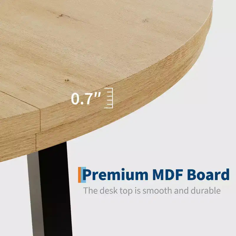 Table de salle à manger industrielle ronde de 47 pour 4 à 6 personnes, table de cuisine circulaire en bois avec solide piètement en métal et finition rustique, pour salle à manger et cuisine