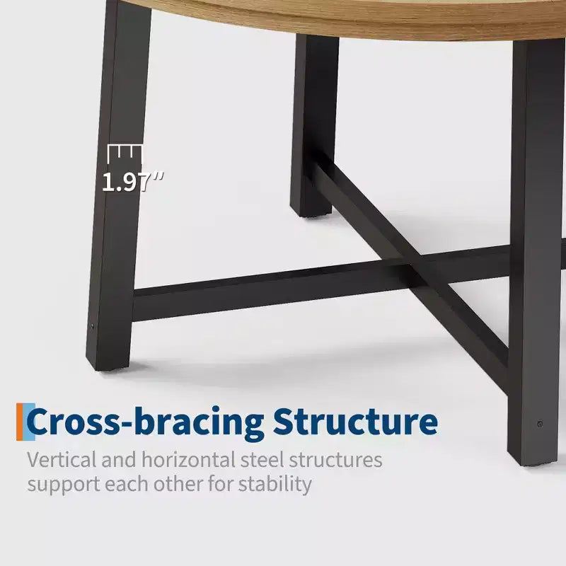 Table de salle à manger industrielle ronde de 47 pour 4 à 6 personnes, table de cuisine circulaire en bois avec solide piètement en métal et finition rustique, pour salle à manger et cuisine