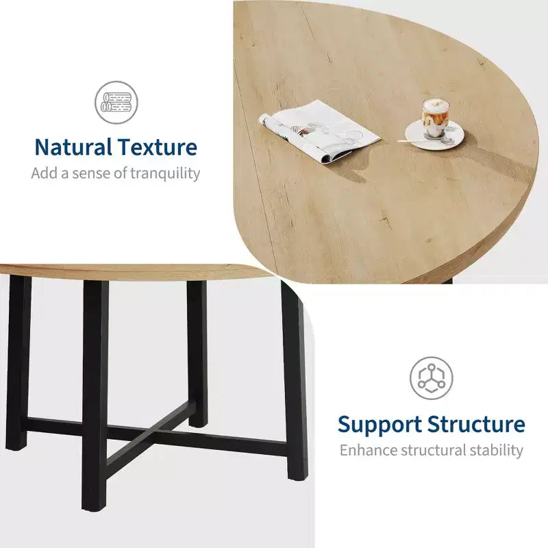Table de salle à manger industrielle ronde de 47 pour 4 à 6 personnes, table de cuisine circulaire en bois avec solide piètement en métal et finition rustique, pour salle à manger et cuisine
