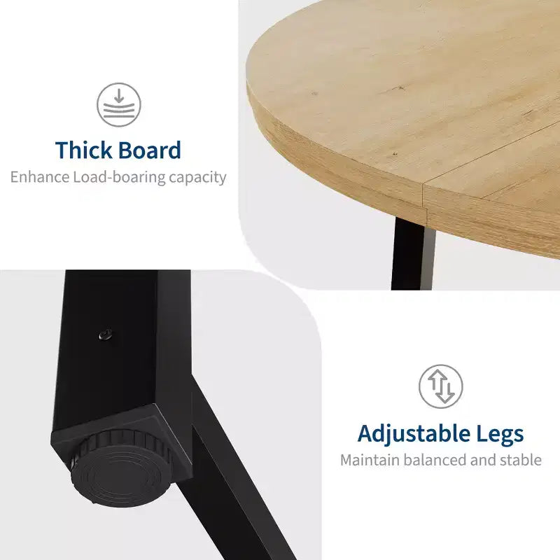 Table de salle à manger industrielle ronde de 47 pour 4 à 6 personnes, table de cuisine circulaire en bois avec solide piètement en métal et finition rustique, pour salle à manger et cuisine