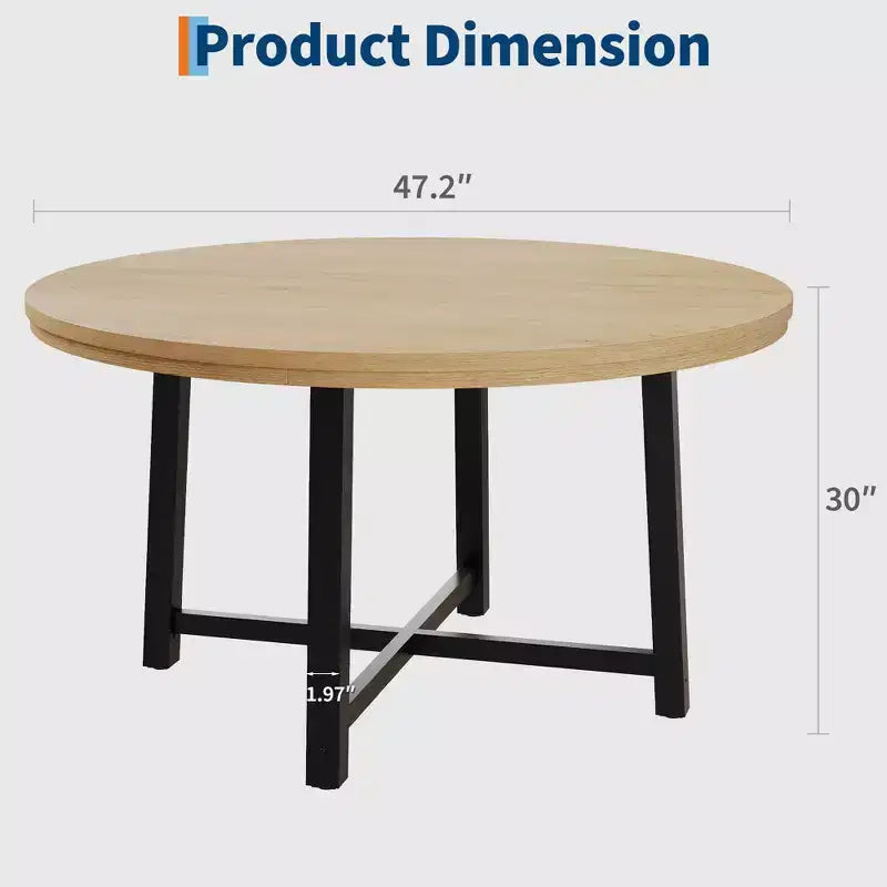 Table de salle à manger industrielle ronde de 47 pour 4 à 6 personnes, table de cuisine circulaire en bois avec solide piètement en métal et finition rustique, pour salle à manger et cuisine