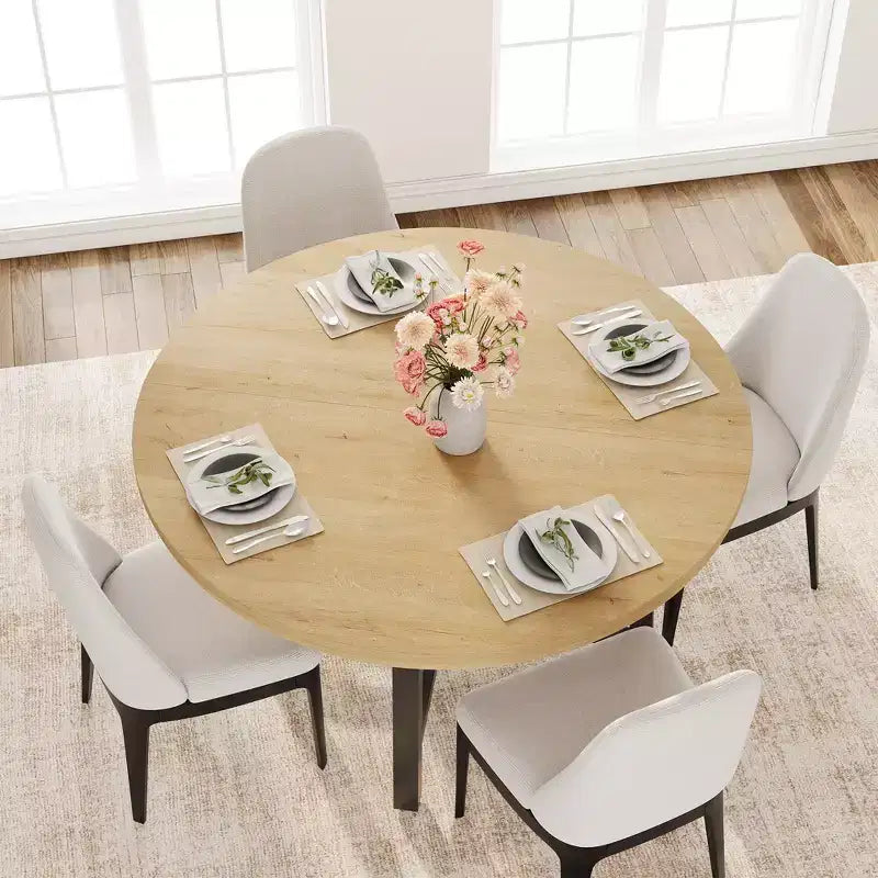 Table de salle à manger industrielle ronde de 47 pour 4 à 6 personnes, table de cuisine circulaire en bois avec solide piètement en métal et finition rustique, pour salle à manger et cuisine