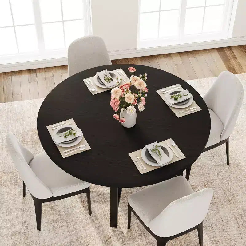 Table de salle à manger industrielle ronde de 47 pour 4 à 6 personnes, table de cuisine circulaire en bois avec solide piètement en métal et finition rustique, pour salle à manger et cuisine