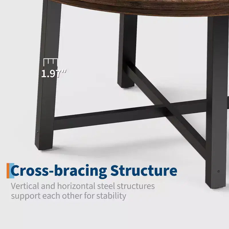 Table de salle à manger industrielle ronde de 47 pour 4 à 6 personnes, table de cuisine circulaire en bois avec solide piètement en métal et finition rustique, pour salle à manger et cuisine