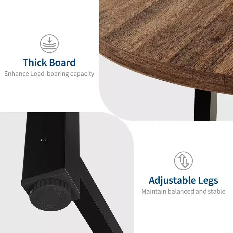 Table de salle à manger industrielle ronde de 47 pour 4 à 6 personnes, table de cuisine circulaire en bois avec solide piètement en métal et finition rustique, pour salle à manger et cuisine
